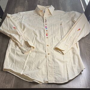Vintage Harlequin Made in USA Button Down Shirt with Feather Embroidered Accents